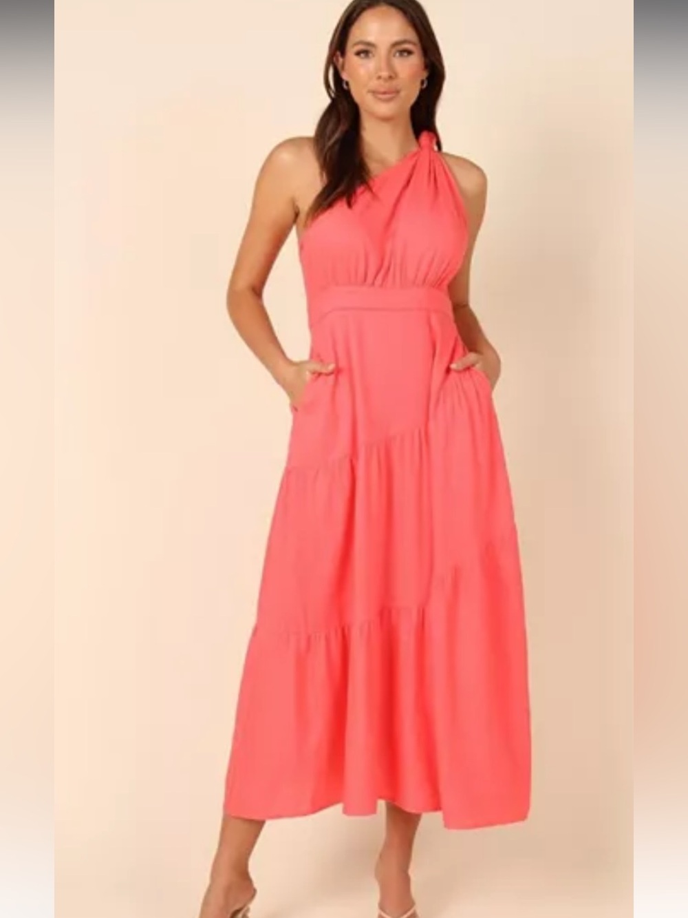 NWT Petal + Pup Anthea One-Shoulder Coral Maxi Dress